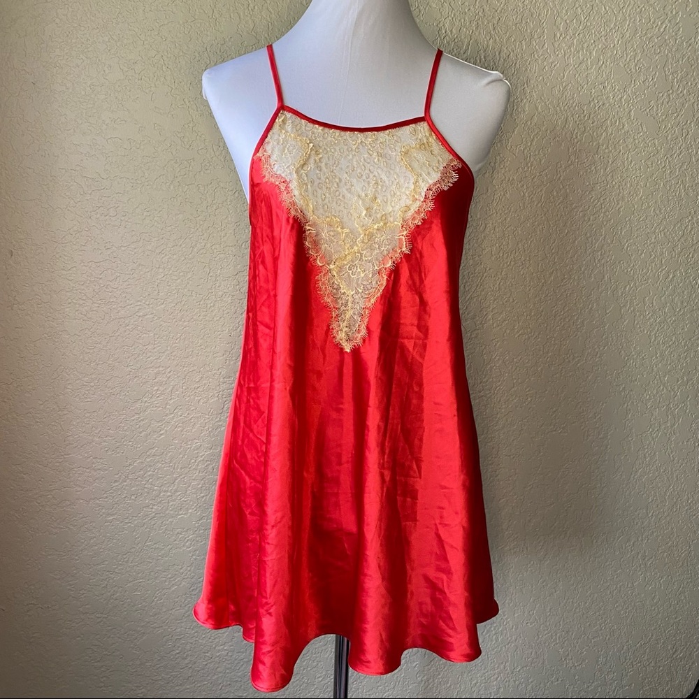 Victoria’s Secret Red Lingerie Gold Lace Baby Doll Dress